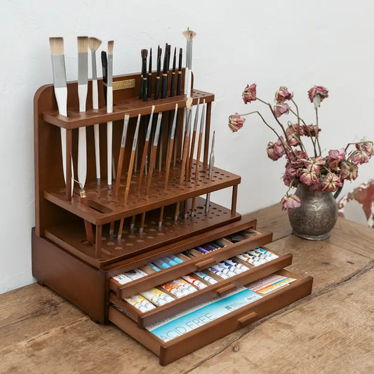 Paint Brush Holder - Wooden Paint Brush Organizer - Paint Organizer For Acrylic Painting - Art Supply Storage For Desk, Arts And Crafts
